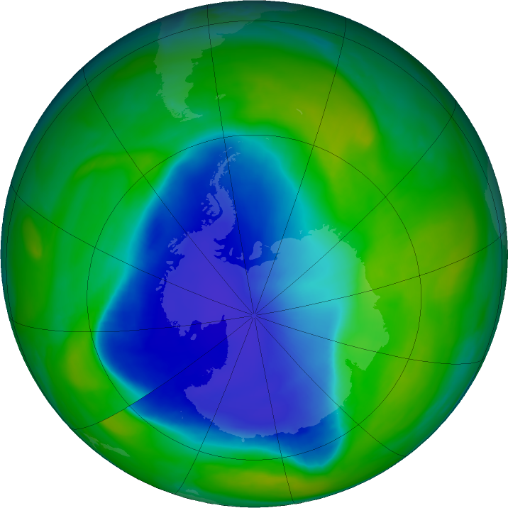 Antarctic ozone map for 04 December 2023